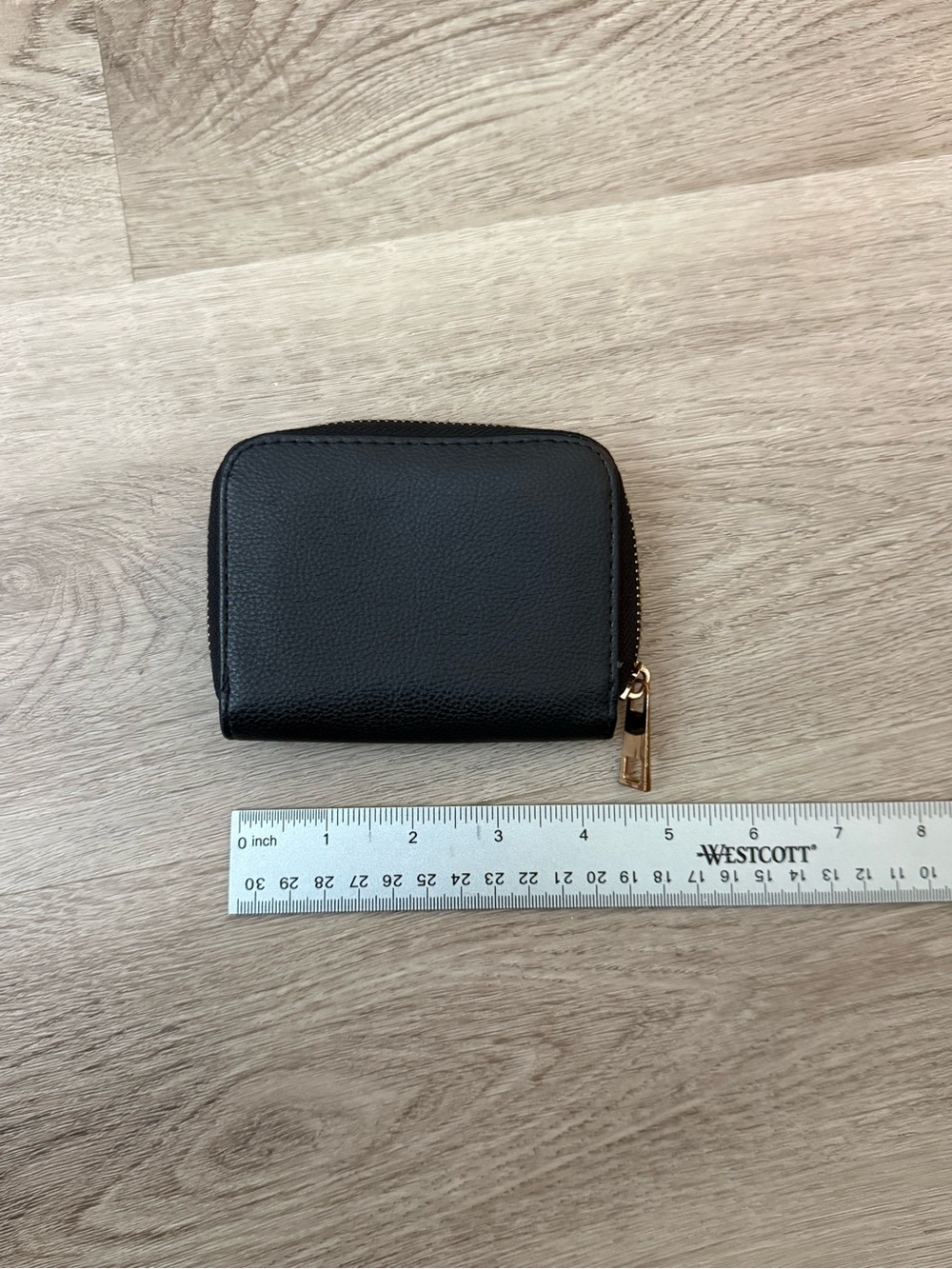 Black Pebble Zip Card Holder with Gold Accent